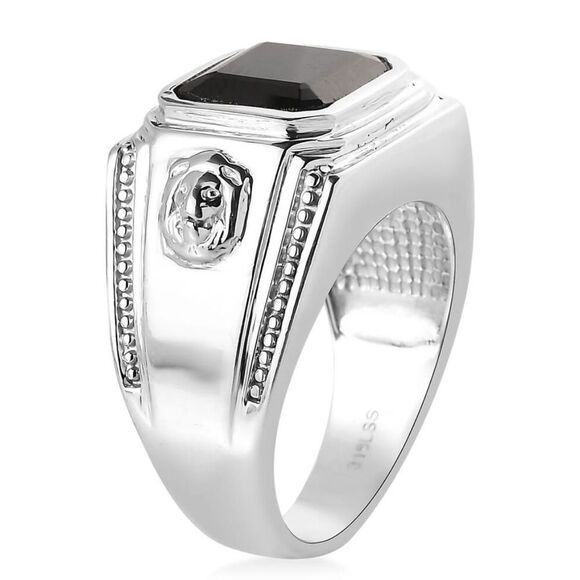 Asscher Cut Thai Black Spinel 7.50 ctw Men's Ring in Stainless Steel size 14 - Picture 5 of 10